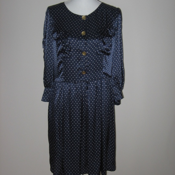 SEE BY CHLOE Navy Silk w/Stars 3/4 Sleeve Dress 10 - Picture 1 of 5